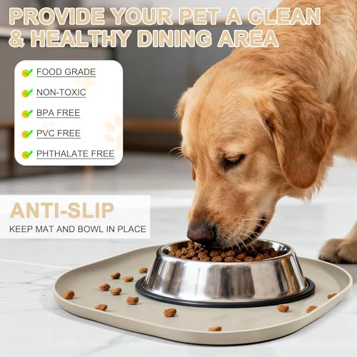 SMILOOL Small Silicone Pet Food Mat with Raised Edge for Food and Water Bowl, Square Dog Feeding Mats, Cat Food Trays for Floor Waterproof, Rubber Tray for Dogs and Cats, 12 x 12 x 0.7 Beige - color: Beige, size: 12"L x 12"W