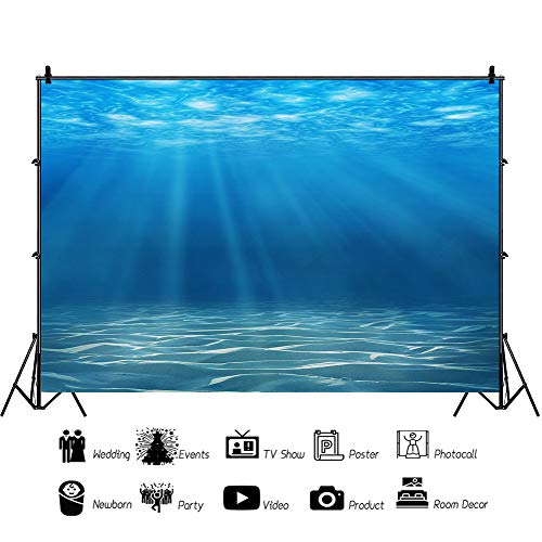 Laeacco Underwater World Background 7x5ft Photography Background Undersea Sunlight Deep Blue Water Sun Ray Backdrop Seabed Children Birthday Home Decoration Party Kid Boy Newborn Photo Studio Props - size: 7x5ft