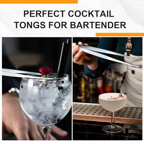 Yaomiao 4 Packs 10 Inch Bar Tweezers Silver Cocktail Tongs Long Garnish Tweezers Stainless Steel Bartender Kitchen Cooking Tongs for Cocktail Food Fruit Korean BBQ Bartender Chef, Multi-use - color: Silver, size: 10 Inch
