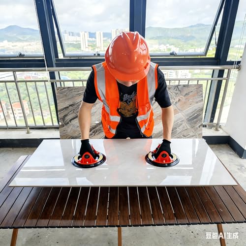 Glass Suction Cups to Lift Large Glass/Granite/Tile/Window 8.2 Inches, 468 Pounds Load Capacity, Vacuum Suction Cup Industrial Grade Heavy Duty Lifter for Moving Object, Orange, Carrying Case, 2 Pack