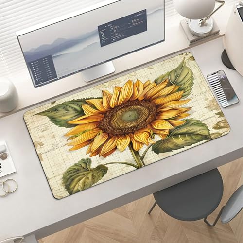 XXL Gaming Mouse Pad Sunflower Vintage Flower XXL Gaming Mouse Pad Large Desk Mat Protector for Desktop, Anti-Slip Rubber Extended Computer Keyboard Mat Writing Pad, 15.7 * 35.4 in,B-1482 - color: B-1482, size: 15.7*35.4 In