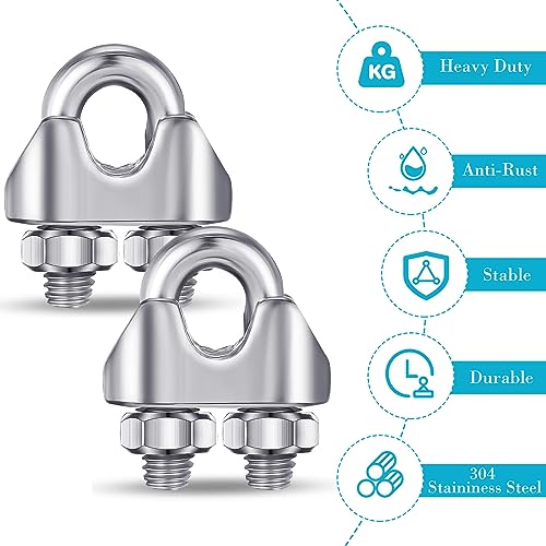 Blulu 50 Pcs 1/8 Inches M3 Stainless Steel Wire Rope Cable Clip Clamp 304 Stainless Steel Wire Rope Clamp Clip Wire Cable Clamp Wire Rope Clips U Bolt Saddle Fastener