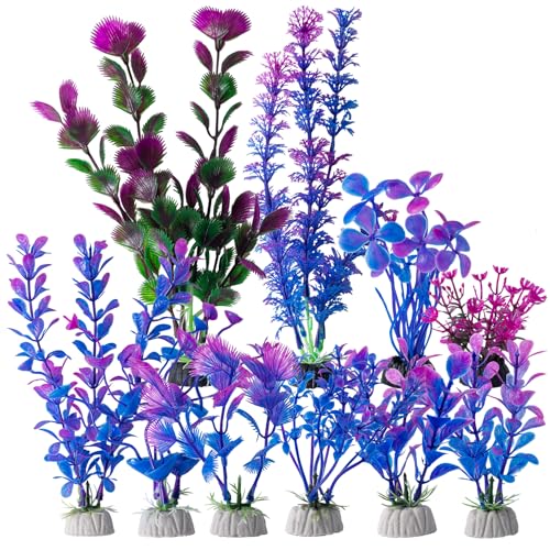 COMSUN 10 Pack Artificial Aquarium Plants, Small Size 4 inch Approximate Height Fish Tank Decorations Home Décor Plastic Purple - color: Purple