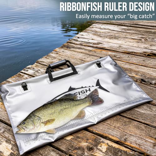 THKFISH Fish Tournament Weigh in Bag for Bass Fishing, Heavy Duty Insulated Live Fish Bag for Caught Fish with Waterproof Zipper and Mesh Liner, Leakproof,Puncture Resistant(Silver-32×19.7in) - color: Silver-32×19.7in