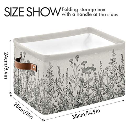 Black and White Flowers Storage Baskets,Decorative Collapsible Rectangular Canvas Fabric Storage Bin for Home - color: Black and White Flowers, size: 1 PCS