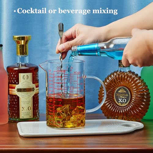 Ackers Mirror Graduated Glass Measuring Cup - [Insulated Handle | V-Shaped Spout] - High Borosilicate Glass Measuring Cup for Kitchen or Dining, Easy to Read, 1000ml (32oz, 4 Cup) - size: 32OZ Mirror Graduated