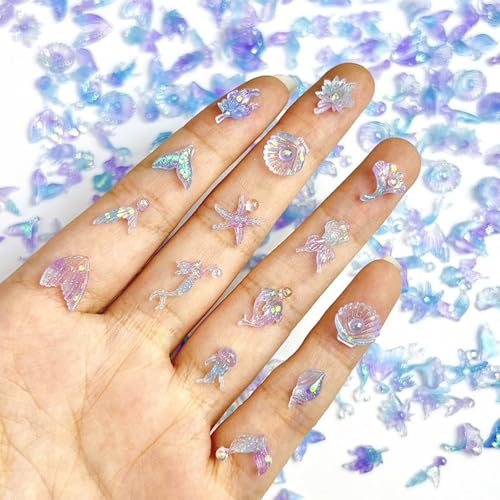 50 PCS Mini Resin Glowing Sea Creatures Set, Dreamy Blue Resin Marine Decor, Tiny Dolphin/Seahorse/Shell Figures for Aquarium & Mini Landscapes, Glow-in-Dark Ocean Decor - color: Blue