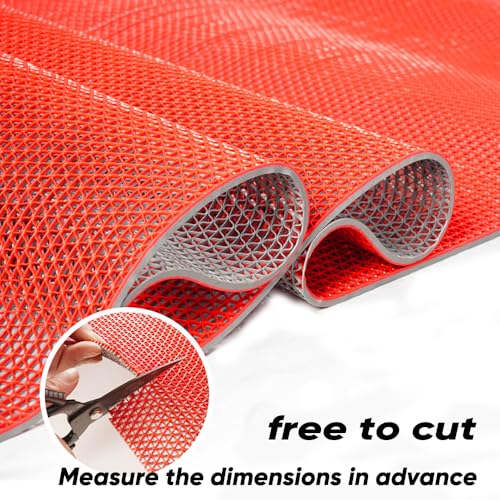 PVC Drainage Floor Mat Non-Slip Commercial Wet Area Mat for Outdoor and Indoor Restaurant Kitchen Bar Swimming Pool Splash Matting Water Drain Flooring Mat (Grey and Red, 3FTX11FT) - color: Grey and Red