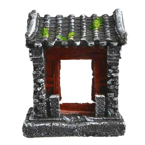 Saim Aquarium Decorations Classical Ancient Temple Ruins Ornament Chinese Old Building Decorations for Betta Fish Tank Fish to Sleep Rest Hide Play