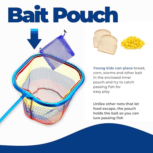 DaddyGoFish Kids Fishing Net - Extendable Telescopic Landing Net for Boy Girl Children Catching Small Fish Crab Shrimp Minnow Dragonfly Beach Pier Lake River Ocean - color: Style 3 (Blue)