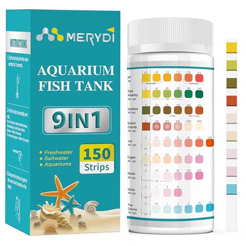 Aquarium Test Strips, 9 in 1 Fish Tank Test Kit for Freshwater Ponds, 150 ct Quick & Accurate Water Testing Iron Copper Sodium Chlorine Nitrate Nitrite Total Alkalinity Hardness Free Chlorine pH - color: 9 IN 1 aquarium test strips