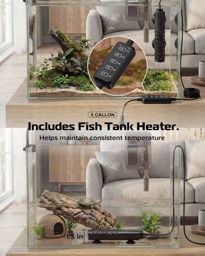 Glass Fish Tank Kit, 5 Gallon Betta Fish Tank Aquarium Starter Kit with Filter, Lights, Lid, for Betta, Goldfish, Small Fish or shrimg，Clear - color: Transparent, size: 5 Gallon