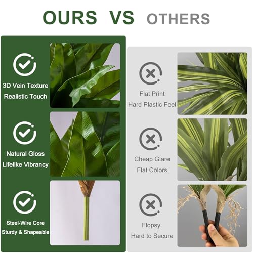 4 Pcs Artificial Greenery Stems Fake Bird Nest Fern Faux Branches Artificial Plants Realistic Fake Dracaena Realistic Plants for Indoor Outdoor Porch Patio Home Office Living Room Decor (Dark Green) - color: Dark Green