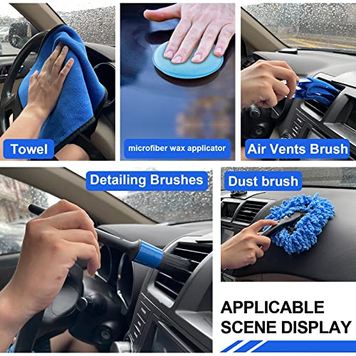 21Pcs Car Wash Kit,62" Car Wash Brush Mop with Long Handle,Car Cleaning Kit,Car Detailing Brush Set,Car Wash Bucket with Filter,Windshield Window Squeegee for Cars RV Truck Boat (Blue)