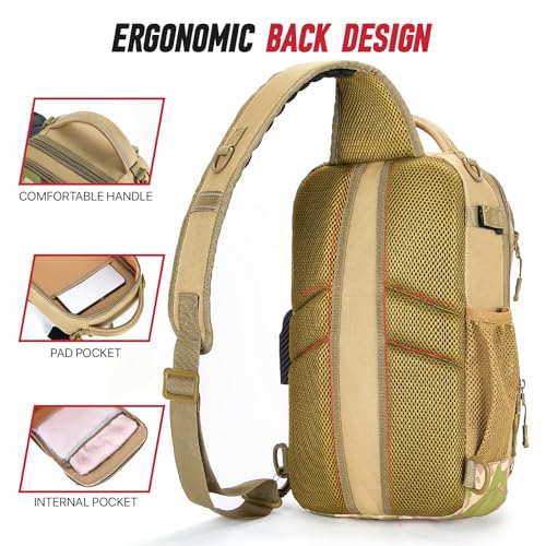 Fishing Sling Bag with Tackle Box, MOLLE System Fishing Backpack with Fishing Lures Kit, Fish Hook Remover Tool, Fish Lip Gripper, Fishing Plier & Accessories, Fishing Gear Gift for Men, Khaki - color: Brown-01Set