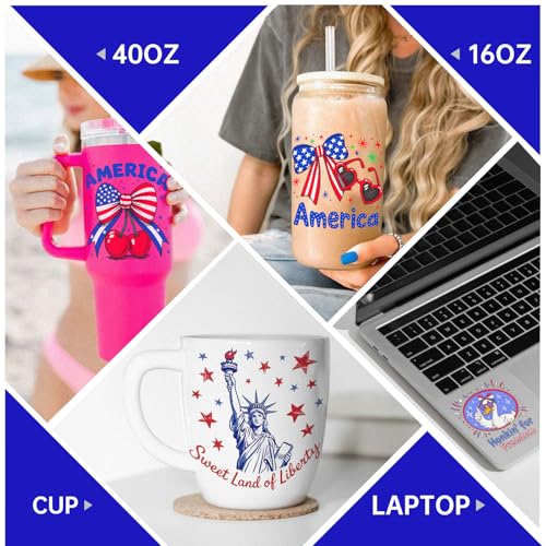 4 PCS Watercolor 4th of July UV DTF Cup Wrap, Rub on Transfer Stickers for 16oz Glass Mugs, High Viscosity Permanent UV DTF Sticker, Coffee Cups, Water Bottles and Personalized Crafts - style: Watercolor 4th Of July