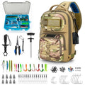 Fishing Sling Bag with Tackle Box, MOLLE System Fishing Backpack with Fishing Lures Kit, Fish Hook Remover Tool, Fish Lip Gripper, Fishing Plier & Accessories, Fishing Gear Gift for Men, Khaki - color: Brown-01Set