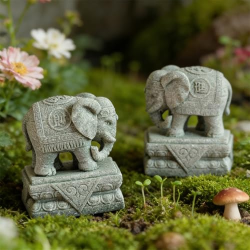 livelyfish Small Elephant Figurines A Pair Aquarium Decor Elephant Statues Bonsai Ornaments for 10 Gallon or Smaller Fish Tanks FengShui Decor (S) - size: Small