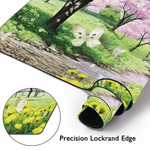 Spring Garden Extended Gaming Mouse Pad Large Desk Mat with Non-Slip Rubber Base and Stitched Edges,Keyboard Mouse Mat Desk Pad for Work,Game,Office,Home 35.4 * 15.7 Inch - color: Spring Garden