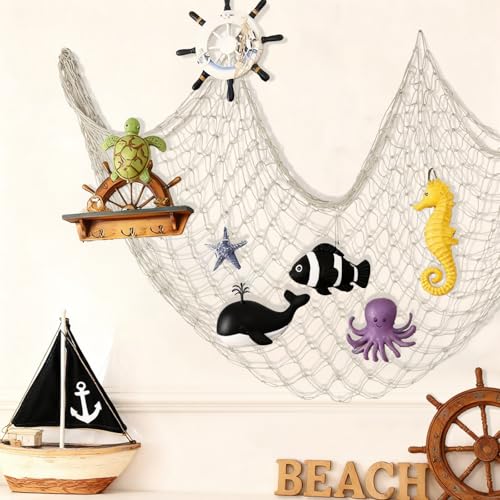 Decorative Fishing Net 2 Pack, 5x10 ft Large Beige Fish Net Decor for Wall, Photo Display, Nautical Mermaid Pirate Ocean Themed Beach Hawaii Under the Sea Party Decorations - color: Beige, size: X Large-5x10 Ft