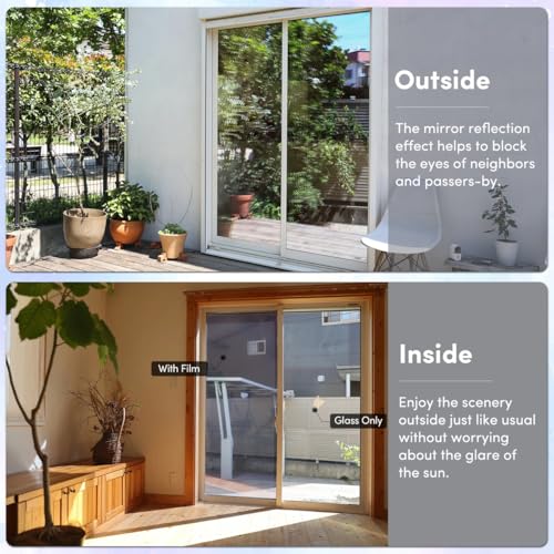 Coavas One Way Privacy Window Film, Sun Blocking Reflective Window Film See Out Not in, Heat Control Window Tint for Home, Anti UV Static Cling for Windows Office Door (Silver, 17.5 Inch X 9.8 Feet) - color: Silver-silver, size: 17.5 x 118 Inch