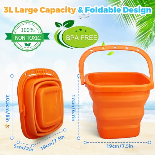 Foldable Beach Bucket, Large Silicone Pail Bucket Sand Buckets Collapsible Bucket, Sand Beach Toys for Kids Adults Beach Play Camping Gear Water Food Jug, Dog Bowls, Camping