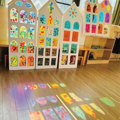 Decorative Window Film Anti UV Colorful Adhesive Vinyl Heat Rejection Solar Window Tinting Vinyl for Christmas Home Decoration DIY,9 Colors Bundle Pack,6Inch x 11.8Inch - color: Cool Color, size: 6Inch x 11.8Inch 9pcs