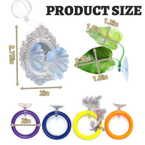 6 Pcs Betta Fish Toy Set, Includes Betta Mirror, Exercise Ring, Leaf-Shaped Hammock, Suitable for Betta Fish Tanks Accessories, Aquariums Decor