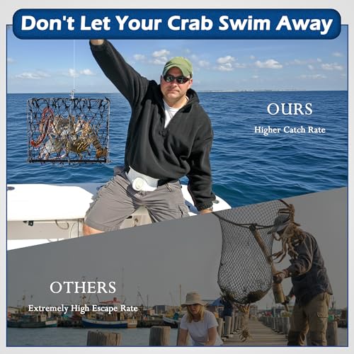 1 Pack/2 Pack Crab Trap, Castable Crabbing Net with Bait Clip Foldable Crab Snare with Red Gauge & Bait Clip for Dungeness, Blue Crabs & Lobster - Crabbing Equipment for Pier, Jetty & Surf Fishing - style: 1 Pack