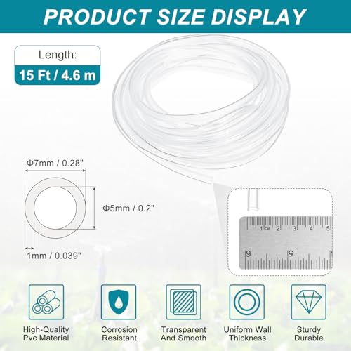 uxcell 3/16 Inch Clear PVC Tubing, 5mm ID x 7mm OD - 15ft PVC Tube Lightweight Vinyl Hose, Transparent Flexible Plastic Water Tubing for Air Oil Water Transfer Aquarium Irrigation - size: 5mm ID x 7mm OD