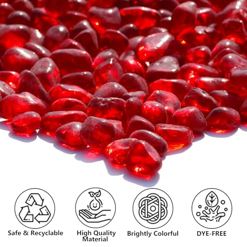 QYGL Sea Glass Stones - Red Clear Glass Pebbles Gemstones - Perfect for Aquarium Rocks, Fish Tank Gravel, Vase Fillers, DIY Crafts, and Home Decor (0.9LB/14oz) - color: Red