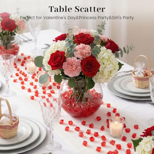 DomeStar Red Fake Ice Rocks, 150PCS Acrylic Gems Crystals Plastic Diamonds Centerpiece for Vase Fillers Wedding Party Table Scatter Decorations - color: Red