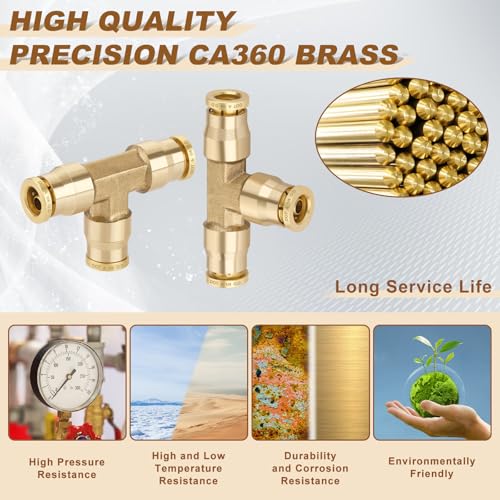 1/4" Quick Push to Connect Fittings Brass Union Tee Shaped Joint DOT Approved 1/4 Inch OD 3 Way Tube Air Line Adapter Air Spring Suspension Kit for Car Truck Trailers and Air Brake System 2pcs - size: 1/4" OD 2PCS, style: Tee