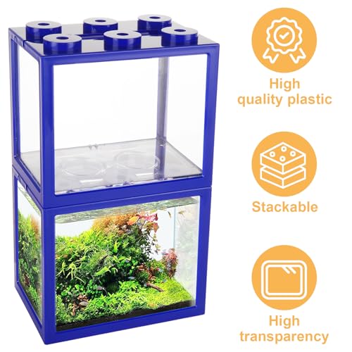4PCS Plastic Small Betta Fish Tank, 0.6 Gallon Stackable Fish Bowl, Cube Fish Aquarium Tank for Shrimp, Turtle, Small Crab (Black) - color: Black