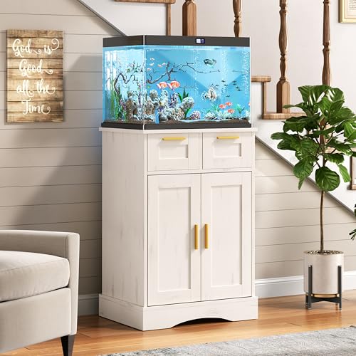 10 Gallon Fish Tank Stand with Storage, Aquarium Stand, 2 Drawers for Fish Tank Accessories Storage, 5-10 Gallon Aquarium Cabinet, 20.5" L x 11.0" W Tabletop, Vintage White, PTBX02WH - color: Vintage White, size: 5-10 Gallon