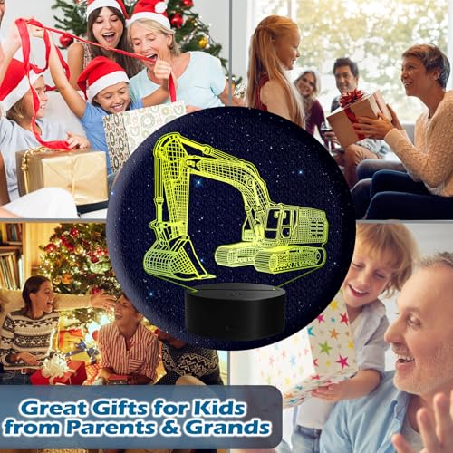 Excavator 3D Illusion Lamp for Kids, Excavator Night Light, Construction Vehicle Gifts with RGB 16 Colors Changing, Remote Control, Dimmable, Kids Room Decoration, Xmas Gifts - color: Color 5