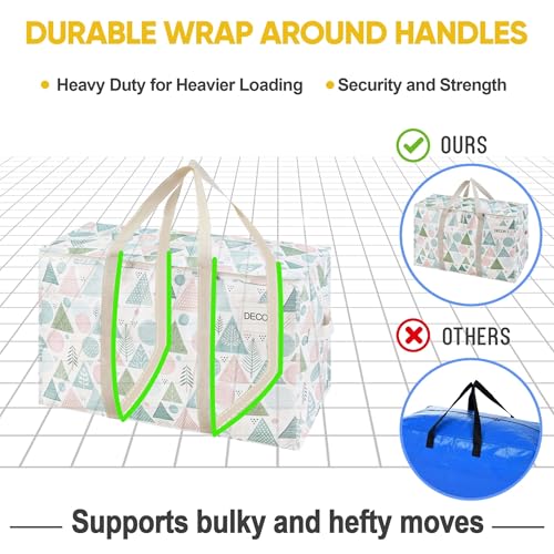 VENO 2 Pack Heavy Duty Moving Bags, Extra Large Storage Bags with Reinforced Handles & Strong Zippers, Foldable & Reusable Moving Box Alternative for Clothes & Dorm Storage - color: Pastel Forest, size: 2 Pack