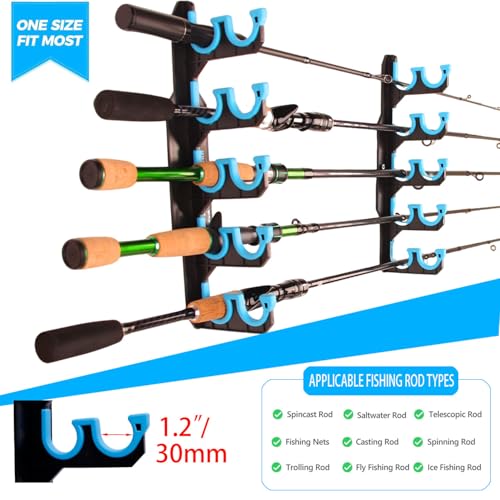 Fishing Rod Holders for Garage, Wall or Ceiling Mounted Fishing Rod Rack, Fishing Pole Holders with Soft Protective Pad, Holds up to 10 Rod or Combos or Nets Storage (1 PACK) - color: 1 PACK (Store 10 fishing rods or combos)