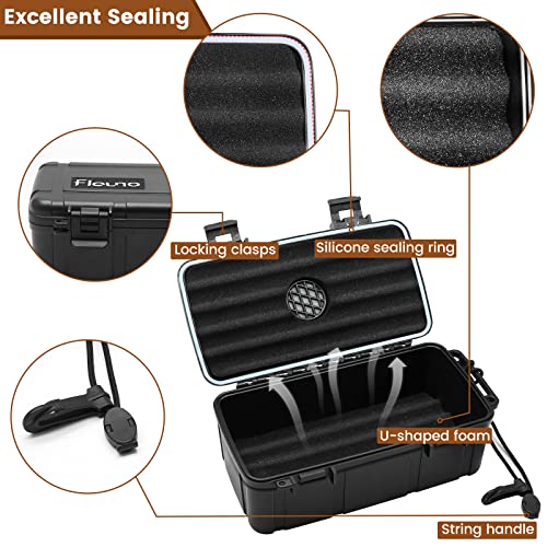 Flauno Travel Humidor - Portable Case Kit with Lighter (Without Gas), Cutter, Holder, Humidifier & Dropper, Waterproof, Crushproof, Airtight Seal (Holds up to 15 Cigars) - size: Holds up to 15 Cigars with Cigar Lighter