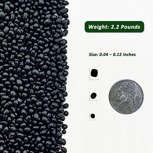 BXI 2.2 Lbs Small Aquarium Substrate Gravel Sand, Polished Smooth Fish Tank Gravel, Colorfast Uncoated Vibrant Blue Sea Glass, Decorative Stones for Vase Fillers, Fairy Garden, Potted Plants - color: Black Glass Sand, size: 2.2 lbs, 0.04''-0.12''(Mini)