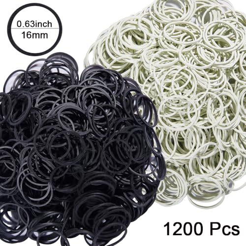 AMUU rubber bands small Mini Elastic Bands 1200pcs for Office Supplies School Home - color: Black,White-1200Pcs