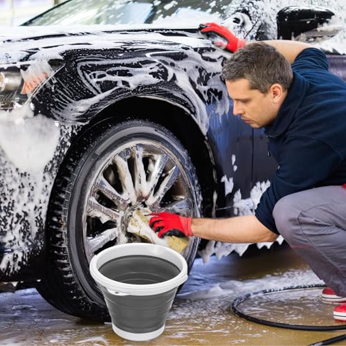 PATIKIL Collapsible Bucket 5L/1.3Gallon, Small Foldable Bucket Portable Plastic Round Tub for House Cleaning Car Washing Camping Fishing, Gray - color: Gray, size: 5L/1.3Gallon