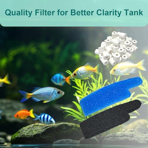 17-Set Filter Media Kit Replacement for Seachem Tidal 75 Gallon (300 Liters) Large Aquarium Fish Tank Filter, Comprising: Ceramic Rings, Blue Foam Filters, Carbon Sponge Filters, 1 Brush and Mesh Bags