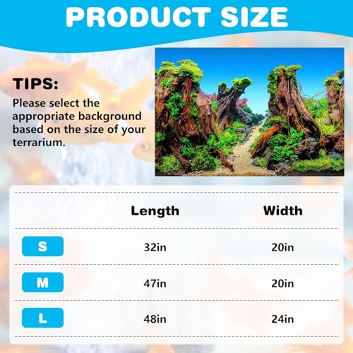 PINVNBY Reptile Terrarium Background 2 Pack 47 x 20 inches Double-Sided Reptile Tank Background Polyester Reptile Habitat Decor with Tape Green Plants & Natural Rock Aquarium Decoration - size: M: 47" x 20"