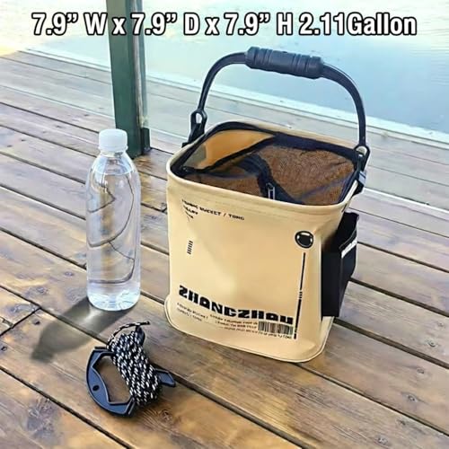 Collapsible Fishing Bucket 2.11 Gallon/8L - Portable Folding Live Bait Bucket with Aerator Pocket, Rope & Net for Live Fish & Shrimp, Kayak, Camping, Hiking (Small) - size: 2.11 Gallon (8L)