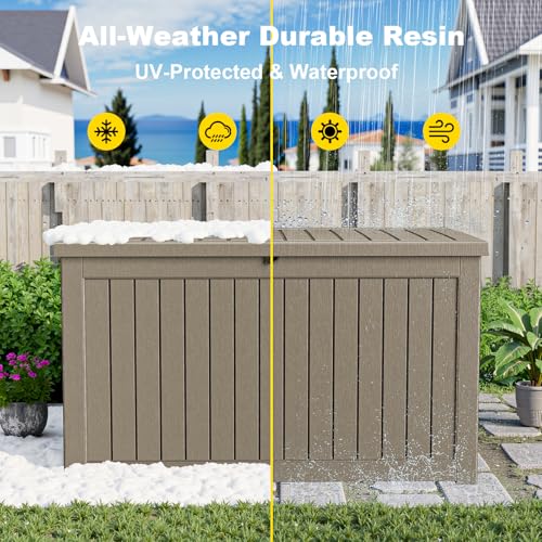 ROJIK Outdoor Storage Housing Deck Box,Waterproof Patio Furniture, Garden Tools,Cushions,Pool Accessories Storage Bench with Lockable Lid and Side Handles (Grey,280 Gal) - color: Grey, size: 280 Gallon