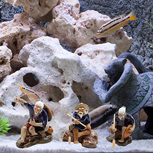 3 PCS Fisherman Statue Fishing Ornament Bonsai Accessory Tree Pot Chinese Clay Man Ceramic Garden Decoration Fish Tank Bonsai Garden Decoration