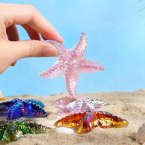 H&D HYALINE & DORA 2.8" Glass Starfish Figurine Handmade Blown Glass Starfish Figurine Tiny Crystal Sea Animals Ornament for Aquarium Decor(Pink) - color: Pink