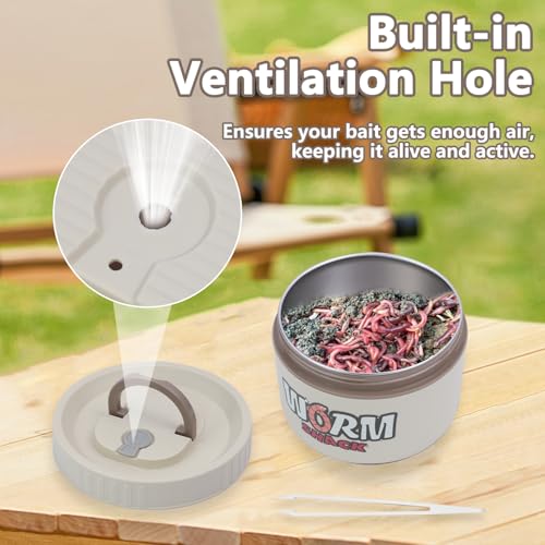 Fishing Bait Container, Insulated Stainless Steel, Live Bait Storage, Worm Storage Box, Nightcrawler Box, Bait Tank, Compact and Durable,Small and Portable, Keeps Bait Fresh and Alive - color: White