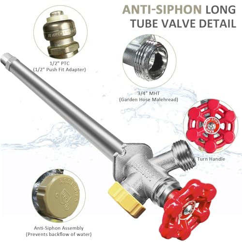 8 inch Anti-Siphon Frost Free Sillcock, No Lead Brass Frost Proof Outdoor Faucet Bib with Backflow Preventer, 1/2" Push-to-Fit Connector X 3/4 Inch Hose Bibb Frost Free Spigot - style: 8 inch Anti-Siphon Frost Free Sillcock